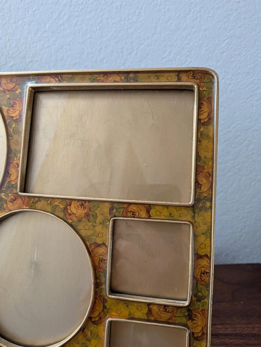 Vtg Bucklers Inc Fifth Ave NY Large Collage 8 Picture Frame Floral Enamel Yellow